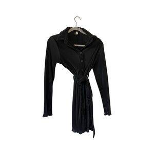 Black long sleeve button-up dress with belt